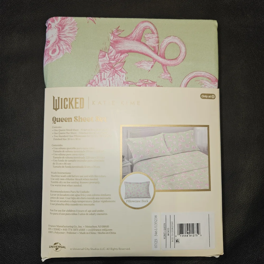Wicked by Katie Kime Queen Sheet Set in Mint with Pink Print